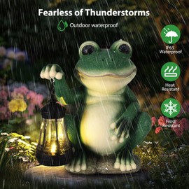 GEOKILO Solar Garden Statues Decorations Outdoor, Frog Figurines with LED Light, Patio Resin Garden Decor, Unique Birthday House Warming Gifts for Women, Mom, Dad,Frog Decor for Patio, Balcony, Yard