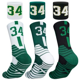 TZTTZT 3 Pair Performance Basketball Socks - 3 Basketball Wristbands Combo, Compression Cushion Running Athletic Socks for Men & Women