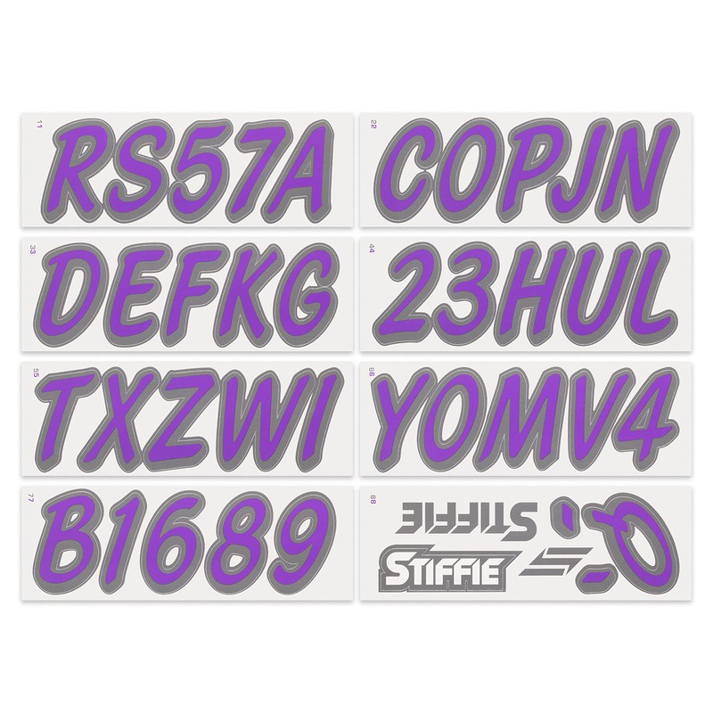 STIFFIE Whipline Solid Purple/Carbon 3" Alpha-Numeric Registration Identification Numbers Stickers