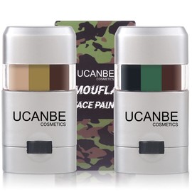 UCANBE 2 Pack Camo Face Paint,3 Color Camouflage Hunting Face Body Paint Sticks,Safe Non-Toxic Militarty Camo Paint,Oil Activated Makeup Stick for Costume Party,Cosplay,Hunting,Army