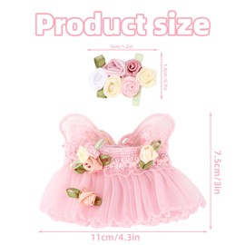 Doll Clothes, Cute Fashion Pink Flower Dress with Funny Hairpin Practical Outfit Accessories for Doll Dressing