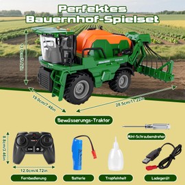 Ulikey Remote Controlled Tractor, RC Spraying Vehicle Tractor for Children, Farm Vehicle Toy with Trailer, Light and Sound, Farm Truck Toy Gift for Children from 3 4 5 6 Years