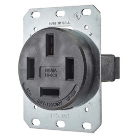 Bryant 8360FR 60 Amp Industrial Grade, NEMA 18-60, 7 1/2 HP Receptacle, 120 / 208V AC, 3 Phase Y 4 Pole 4 Wire Single Flush, Black