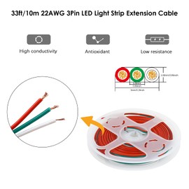 RGBZONE 10 Meters 22AWG 3PIN LED Light Strip Cable Cord, Extension Cable Line Wire for WS2812b WS2811 Dream Color Led Strip Lights, PVC Plastic Flexible(10M)