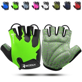 KONVINIT Cycling Gloves Fingerless Mountain Bike Gloves,Summer Bike Gloves with Shock-Absorbing Pad for MTB,Road Bike,Racing,Half Finger Cycling Mitts for Men/Women,Green S