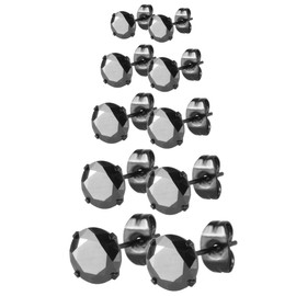 JewelrieShop Stud Earrings Hypoallergenic Surgical Steel Earrings for Women Cubic Zirconia Stud Earrings for Sensitive Ears (5 Pairs, Black CZ, Black Post, 3-7mm, 4 Prong)