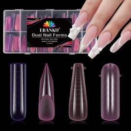EBANKU 96 PCS Klare Matte Dual Nail System Mehrfarbig Form Mould Acryl Sarg Nagel Erweiterung Tipps Nail Art Maniküre Werkzeuge 12 Größen mit Skala(4 Stile)
