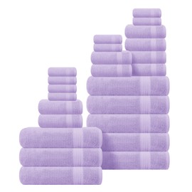 GLAMBURG Ultra Soft 24-Piece Towel Set - 100% Pure Ringspun Cotton, Contains 8 Oversized Bath Towels 27x54, 8 Hand Towels 16x28, 8 Wash Cloths 13x13 - Ideal for Everyday use, Hotel & Spa - Purple