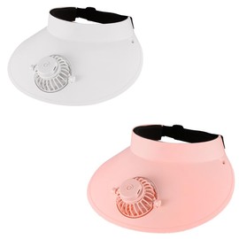 2psc Sun Visor Hat with Fan Temp Settings-Large Area Sun Protection,Visors for Women/Men/Kids,Adjustable Elastic Buckle (US, Alpha (Alpha), M, XL, White&Pink)