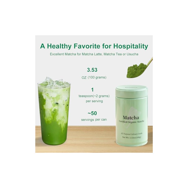 Premium Organic Matcha Green Tea Powder - 100% Pure &
