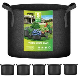 iPower 5-Gallon 5-Pack Grow Bags Fabric Aeration Pots Container with Strap Handles for Nursery Garden and Planting(Black)