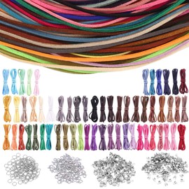 60 Pieces Thin Leather Cord for Chains: 60 m 60 Colours Leather Bands for Crafts Leather Cord 3 mm Leather Cord Flat with 100 Pieces Clasp for DIY Crafts Necklace Bracelet Jewellery