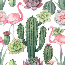 VEELIKE 17.7''x354'' Flamingo Cactus Peel and Stick Wallpaper Green Cacti Succulent Floral Wallpaper Removable Self Adhesive Wall Mural Decorative Contact Paper for Bathroom Nursery Decor Cabinets