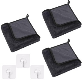 ZOCONE 3 Pcs Bathroom Drying Cloth Wipe 40×40cm Cloth Wonder Wipes with 3 Hooks, Drying Towel Cleaning Cloth Super Absorbent Wipes Bathroom Cloths for Showers Glass Car