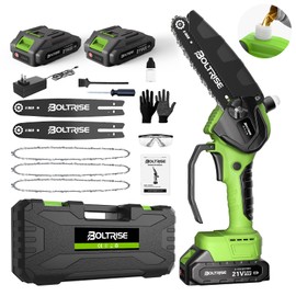 BOLTRISE Mini Chainsaw, 6 Inch Mini Cordless Brushless Electric Chainsaw, 2×2.0Ah Batteries & Auto Oiler HandHeld Powered Chain Saw, for Tree Trimming Wood Cutting Garden and Yard Work
