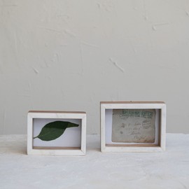 Creative Co-Op Marble and Wood Shadow Box, White and Natural Photo Frame