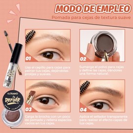 Pomada para Cejas de Larga Duración, 3 en 1 Juego de Maquillaje de Cejas, Incluye Pomada de Cejas, Gel para Cejas y Cepillo para Cejas, Define, Fijador, Color y Volumen al Instante