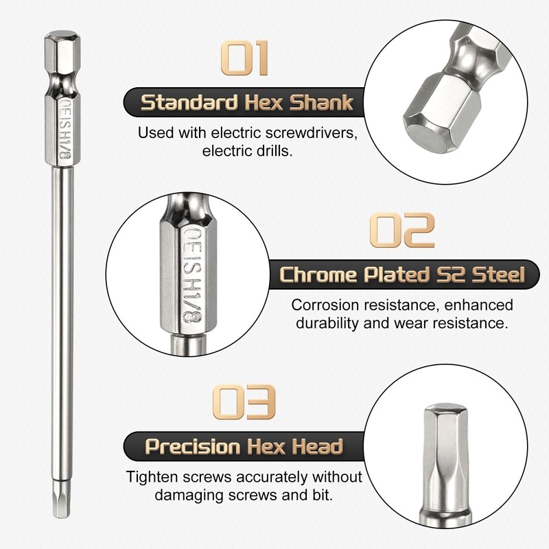 HARFINGTON H1/8 Hex Head Screwdriver Bit 1/8" Flat Tip 1/4"