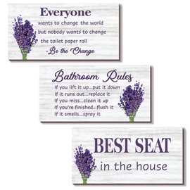 DONFENTHY 3-Piece Purple Bathroom Accessory Set - Lavender Decor, Farmhouse Style, Rustic Wooden Toilet Wall Signs (10x5 Inch)
