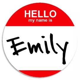 Kiwi Gifts Hello My Name Is Emily - 100 Pack Circle Stickers 3 Inch - Custom Nametag