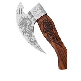 Novahaven Hand Forged Pizza Cutter 30 cm - Carbon Steel Blade 21.5 cm with Dragon Engraving - Ergonomic Ash Wood Handle 21.5 cm - Perfect for Pizza, Cheese, Meat & Vegetables -