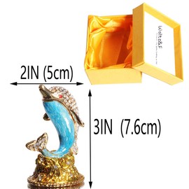 Waltz&F White diamond dolphin Hand Painted Enameled Decorative Hinged Jewelry Animal Trinket Box Unique Home Decor