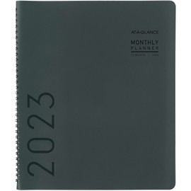 AT-A-GLANCE 2023 Monthly Planner, 9” x 11”, Large, Monthly Tabs, Pocket, Faux Leather, Contemporary, Forest (70250X61)