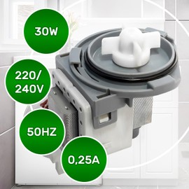 Dishwasher Drain Pump 30W 220/240V 50Hz 0.25A with Original Code 1740300100 1740300200 1740300300 1748200100 for Beko - Warranty 5 Years - ONIX TECH