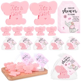 Swiffen 25 Sets Baby Shower Soap Favors for Guests - Boy Girl Mini Handmade Soaps with Thank You Tags and Organza Bags for Shower Gender Reveal Party Favors(Pink,Elephant)