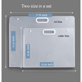 Sohynca 2pcs Plastic Art Portfolio Bag 17.32x13.22inch and 12.99x11inch Arts Storage Case for Diamond Painting, Drawing Container, Artworks Keepsakes Storage Case (White)