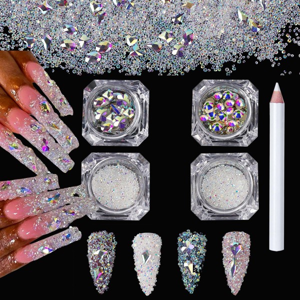 13500Pcs 1.2mm Ultra Mini Rhinestones Pixie Crystals for Nails,AB Nail