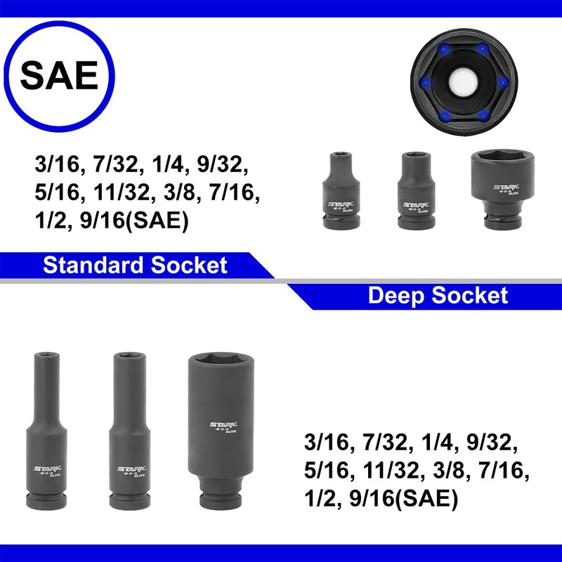 Stark Elite 53PCS 1/4" DR Master Impact Socket Wrench Set,