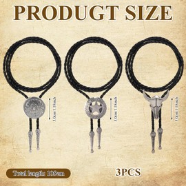 GMHLLES 3 Pcs Bolo Tie for Men Women, Adjustable Vintage Cowboy Necklace, Leather Necktie Western Cowboy Costume Accessories for Teen Boy Girl