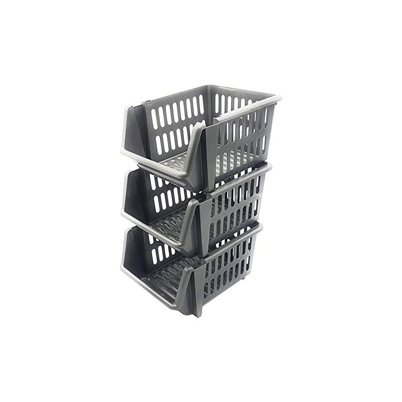 Whitefurze Stacking Basket Set of 3, Silver, 18 cm