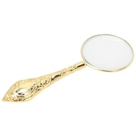 FILFEEL Vintage Metal Handle Magnifier, 45mm Magnifying Glass Handheld Reading Magnifying Glass Desk Decoration - 5X Magnification, Gold
