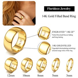 Florideco 10MM 14K Gold Filled Band for Women Men - Thick Thin Pinky Thumb Ring - Gold Wedding Band Non Tarnish Plain Domed Size 7