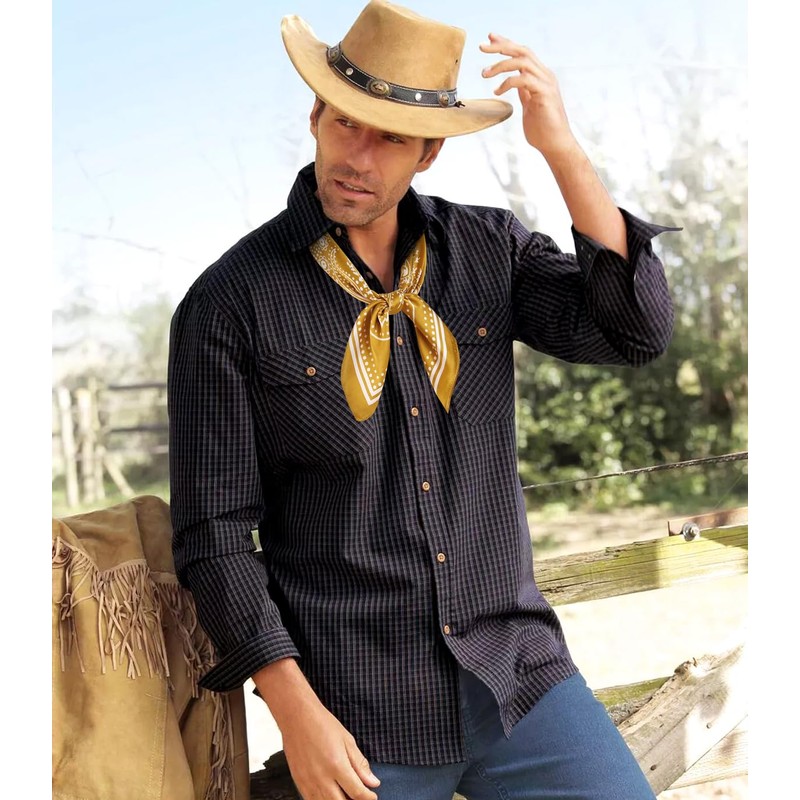 GERINLY Vintage Silk Feel Square Scarf for Men Satin Bandana