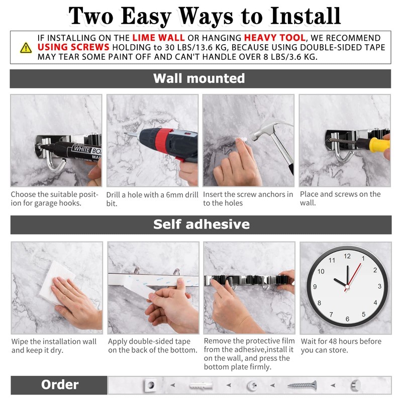 2 Pack Mop and Broom Holder Wall Mount, 5 Racks