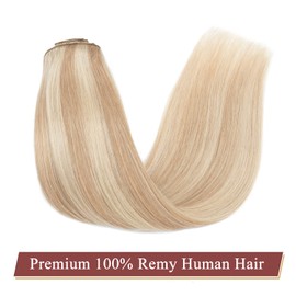 MY-LADY Clip in Hair Extensions Human Hair Thick 160g 22 Inch Double Weft 100% Real Remy Human Hair for Women Silky Straight 8pcs Full Head Balayage Ash Blonde & Bleach Blonde