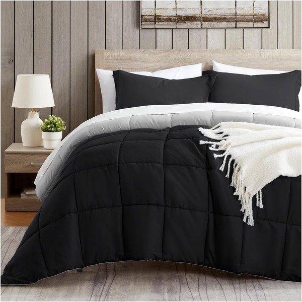 satisomnia Full Comforter Set Grey Black, Lightweight Comforters Full Size