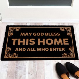 AIKONGNICE May God Bless This Home and All Who Enter Welcome Mat Rubber Outdoor Indoor for Inside Entry Anti-Slip Rubber Back Novelty Gift 30 X 17 Inch
