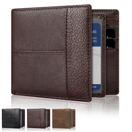 Carteras Para Caballero, Cartera de cuero genuino para hombre, billetera plegable con bloqueo RFID, 1 bolsillo para identificación, billetera de cuero genuino con 15 ranuras (Marrón oscuro)