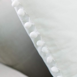 NATUS WEAVER Pack of 2,Soft Velvet Lumbar White Pom Poms Throw Pillow Cover Cushion Case for Couch Sofa Home Decor 12 x 20 Inch 30 x 50 cm