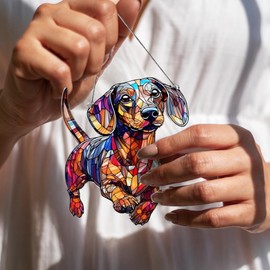 Colorful Dachshund Acrylic Suncatcher Ornament for Window Decor, Dachshund Gifts, Acrylic Suncatcher Window Hanging Decor, Dog Lovers Gifts for Women, Dog Christmas Ornaments for Tree Hanging