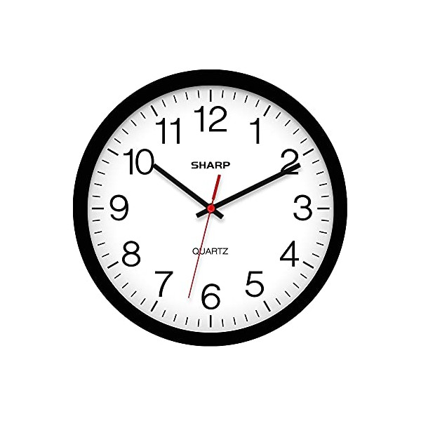 SHARP Wall Clock – Black, Silent Non Ticking 14 Inch