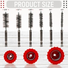 9pcs Copper Pipe Cleaner Set for Power Drill, 1/2" 3/4" 1" Tube Brush and 6pcs Stainless Steel Wire Bore Brush, Stainless-Steel Wire Bristles & 1/4” Shan, Screws and Washers Included