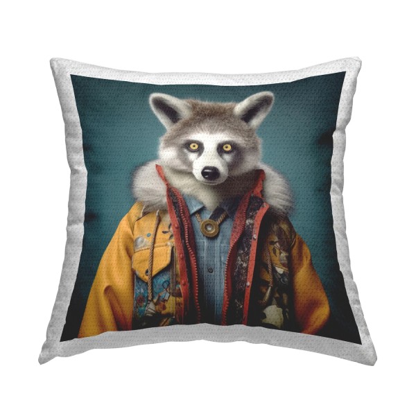 Acanva Stupell Raccoon in Stylish Coat Printed Outdoor Throw Pillow