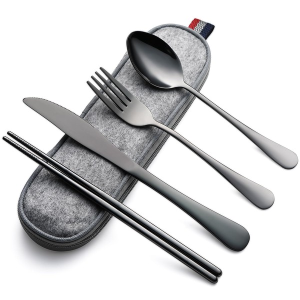 DEVICO Camping Utensils, Portable Travel Utensils with Case, Stainless Steel