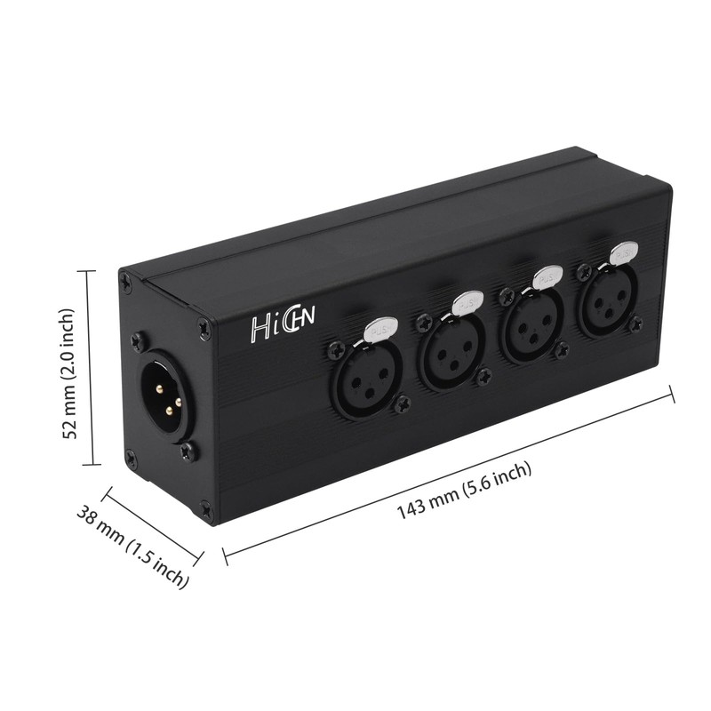 HiCHN 3Pin XLR 1 Male to 4 Female Splitter Converter,