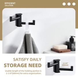 Angle Simple Swivel Double Towel Hook Matte Black, 304 Stainless Steel Robe Hook for Bathroom
